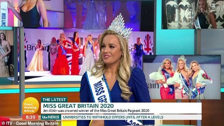 jen atkin on the show wearing her crown and blue gown 